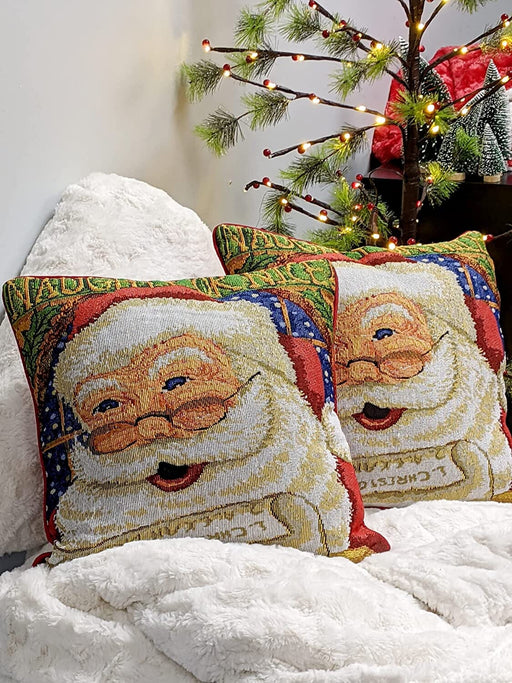 DaDa Bedding Naughty or Nice Santa Claus Christmas Woven Tapestry Throw Pillow Cover - 16" x 16" - DaDa Bedding Collection