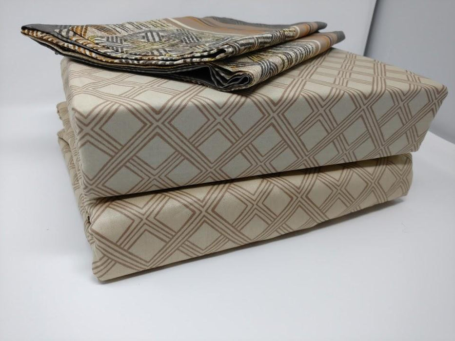 DaDa Bedding Geometric Striped Tan Brown Multi-Color Fitted + Flat Sheet & Pillow Cases Set (FSFS8279) - DaDa Bedding Collection