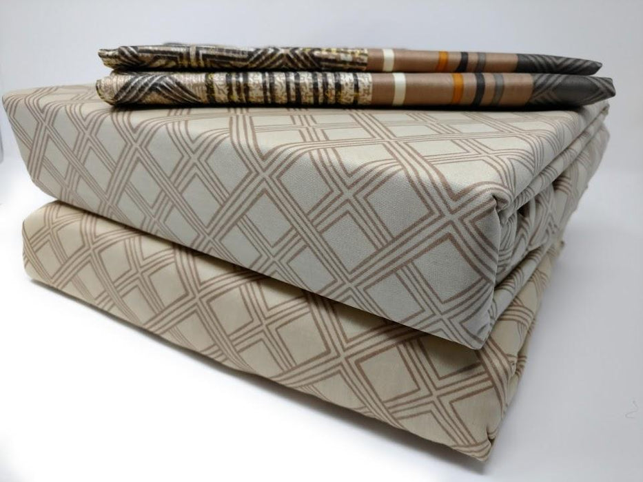 DaDa Bedding Geometric Striped Tan Brown Multi-Color Fitted + Flat Sheet & Pillow Cases Set (FSFS8279) - DaDa Bedding Collection