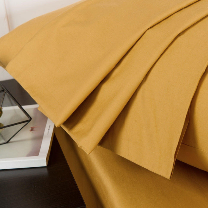 DaDa Bedding Honey Yellow Poplin Cotton Fitted Sheet w/ Pillow Cases (JHW-550-Fitted) - DaDa Bedding Collection