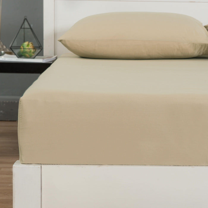 DaDa Bedding Luxury Soft Cotton Beige Fitted Bed Sheet & Pillow Cases Set (JHW-546-Fitted) - DaDa Bedding Collection