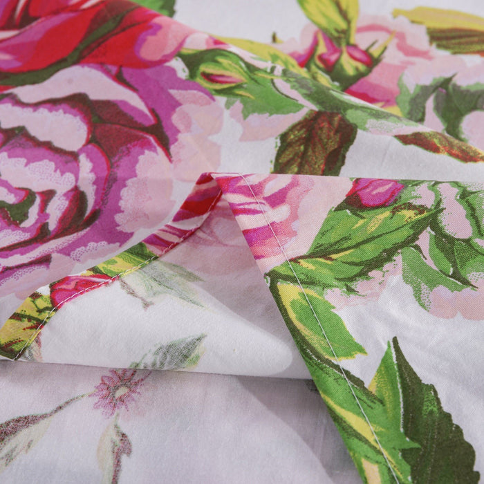 DaDa Bedding Romantic Roses Lovely Spring Pink Floral Garden Fitted & Flat Bed Sheet Set w/ Pillow Cases (JHW879) - DaDa Bedding Collection