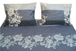 DaDa Bedding Navy Blue Floral Striped Fitted Sheet & Pillow Cases Set - Twin Size (FTS8153) - DaDa Bedding Collection