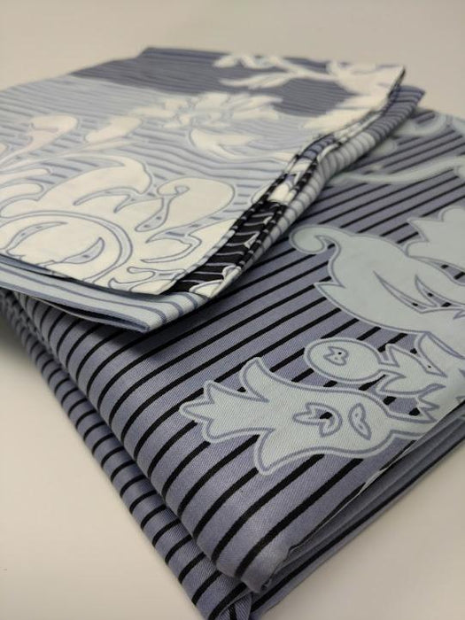 DaDa Bedding Navy Blue Floral Striped Fitted + Flat Sheets & Pillow Cases Set (FSFS8153) - DaDa Bedding Collection