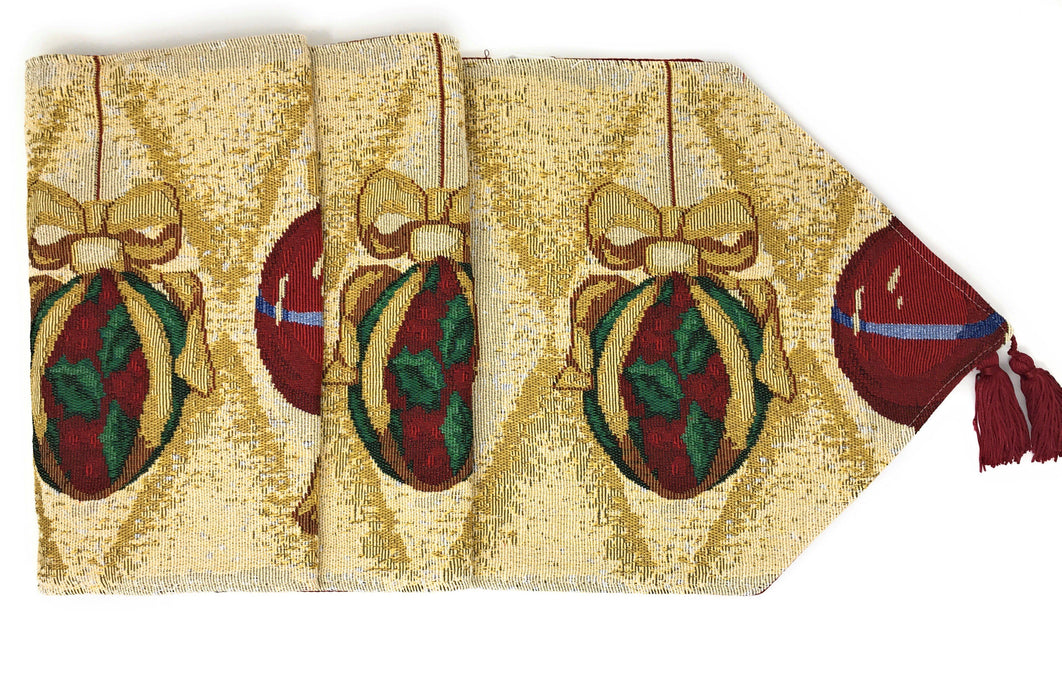 DaDa Bedding Set of 8 Pieces Elegant Christmas Ornaments Table Tapestry - 4 Placemats, 2 Table Runners, 2 Throw Pillow Covers (6139) - DaDa Bedding Collection