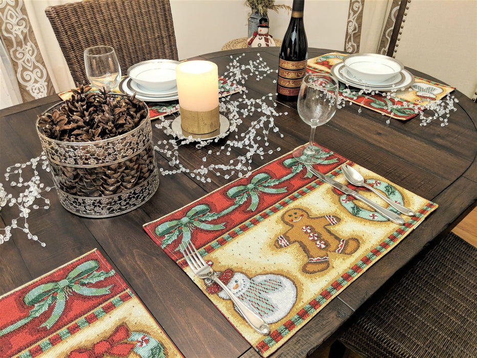 DaDa Bedding Set of 8 Pieces Gingerbread Sweets Holiday Table Tapestry - 4 Placemats, 2 Table Runners, 2 Throw Pillow Covers (12917) - DaDa Bedding Collection