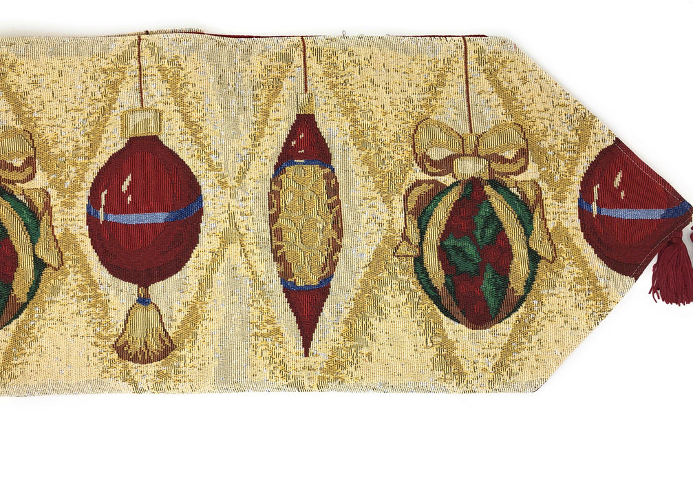 DaDa Bedding Elegant Christmas Ornaments Gold Red Tapestry Dining Table Runner (6139) - DaDa Bedding Collection