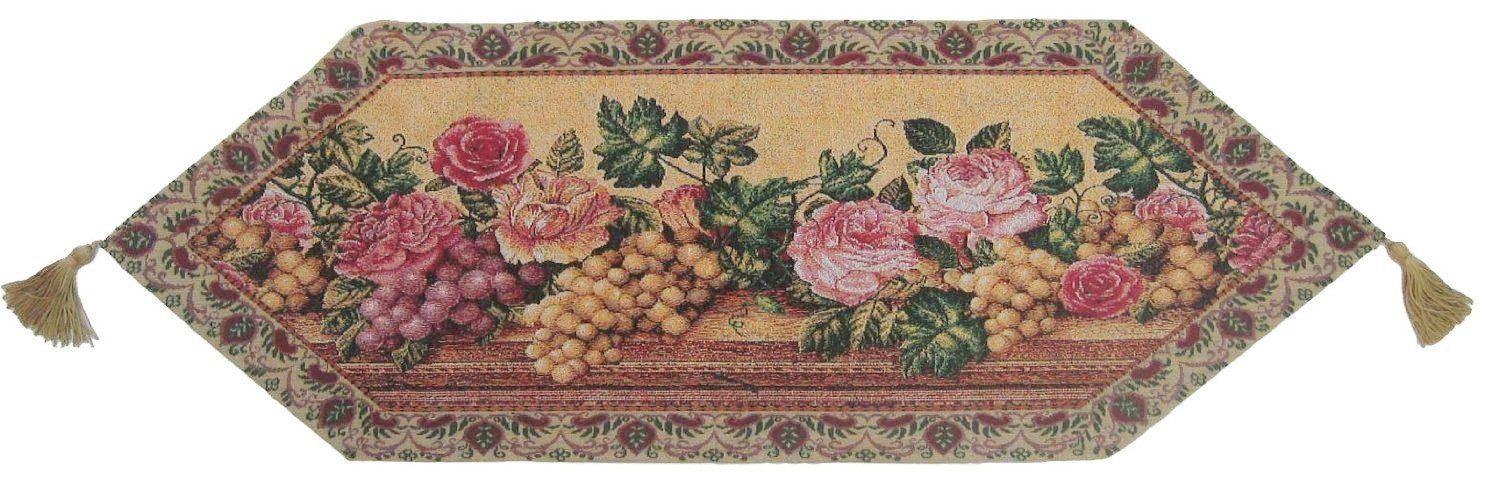 DaDa Bedding Romantic Parade of Fruit & Roses Floral Tapestry Table Runner (14426) - DaDa Bedding Collection