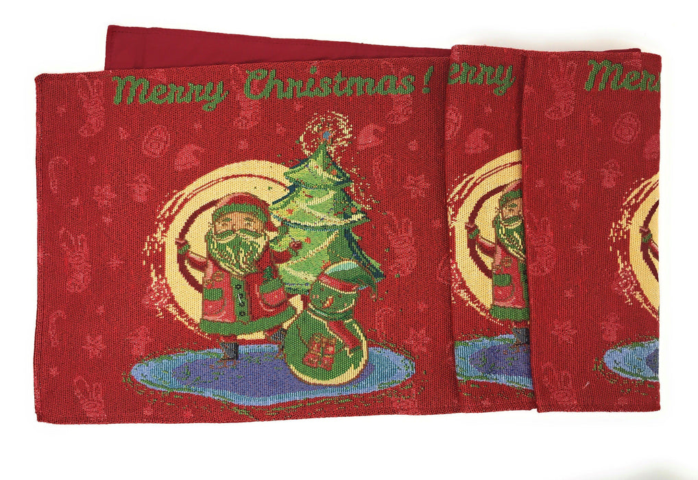 DaDa Bedding Red Santa Claus Christmas Tree Woven Tapestry Dining Table Runner (17615) - DaDa Bedding Collection