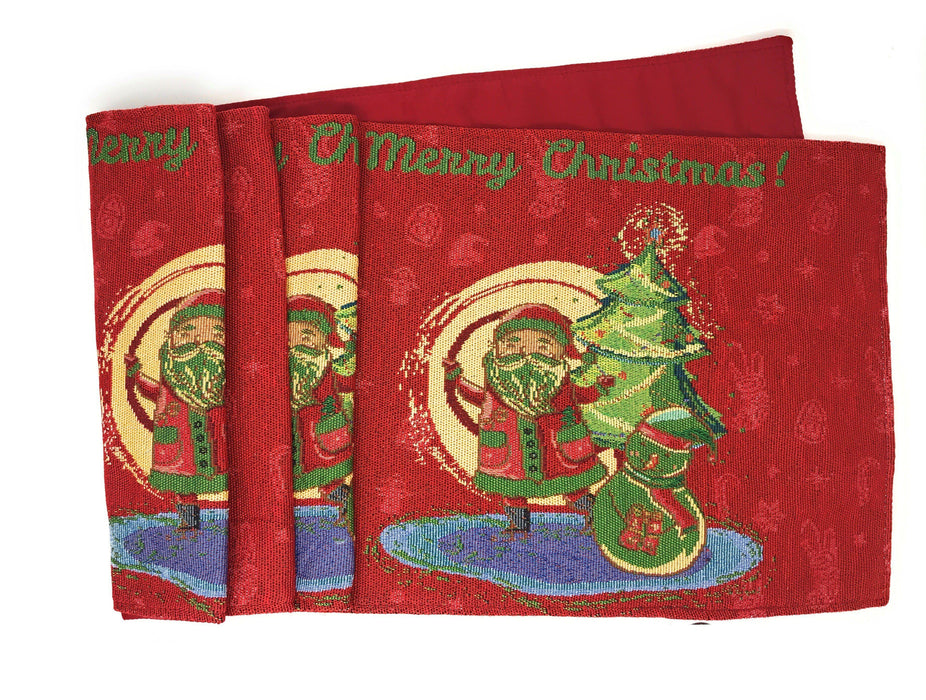 DaDa Bedding Red Santa Claus Christmas Tree Woven Tapestry Dining Table Runner (17615) - DaDa Bedding Collection