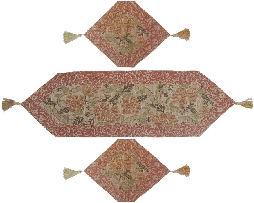 DaDa Bedding Set of 3 PCs - Floral Nature Garden Beige Woven Tapestry Table Runners (10072) - DaDa Bedding Collection