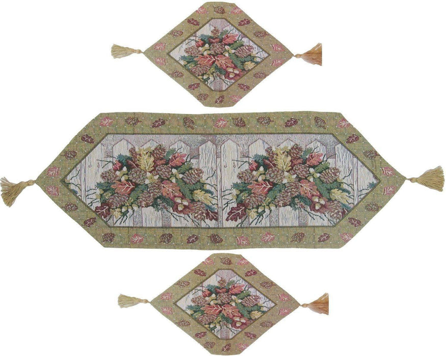 DaDa Bedding Set of 3-Pieces Table Runners - Festive Holiday Fiesta Floral Botanical Beige Woven Tapestry Dining Mats Scarf (6068) - DaDa Bedding Collection
