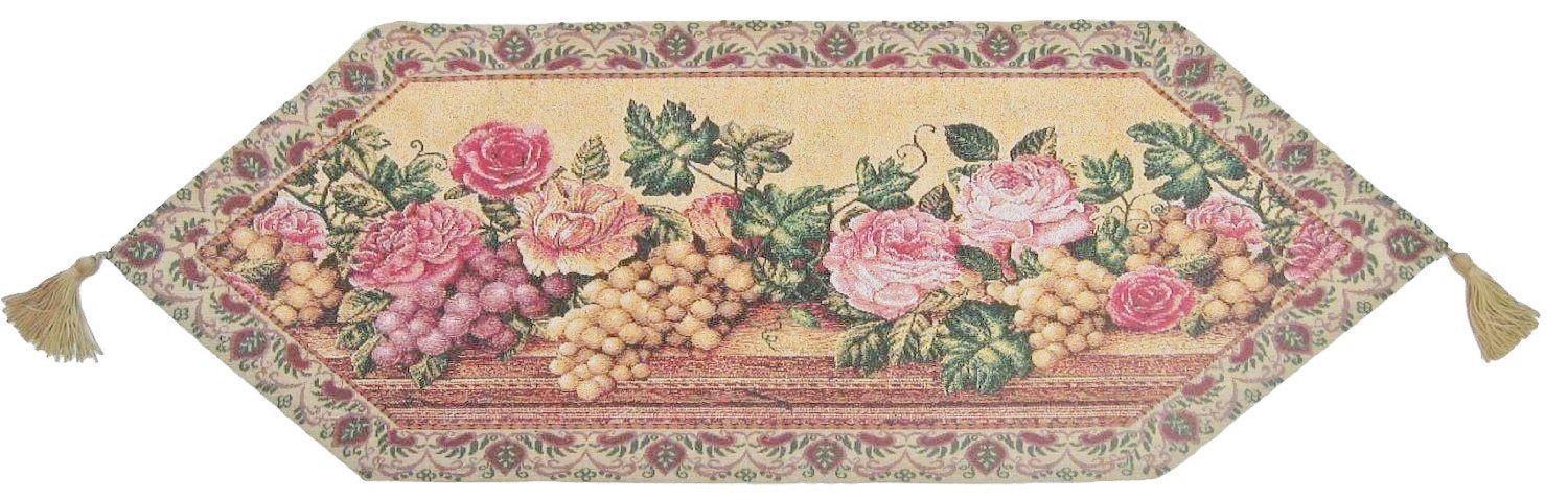 DaDa Bedding Set of 3-Pieces - Romantic Parade of Fruit & Roses Vintage Tapestry Dining Table Runners (14426) - DaDa Bedding Collection