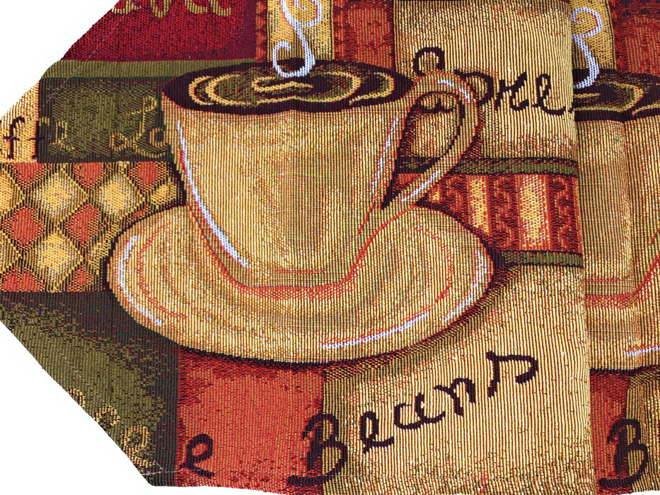 DaDa Bedding Smell of Coffee Cup Latte Java Brown Tapestry Table Runner Cloth (9912) - DaDa Bedding Collection
