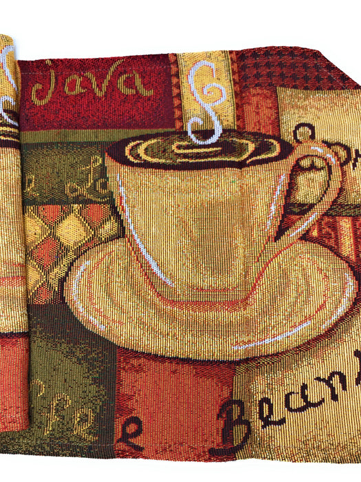 DaDa Bedding Smell of Coffee Cup Latte Java Brown Tapestry Table Runner Cloth (9912) - DaDa Bedding Collection