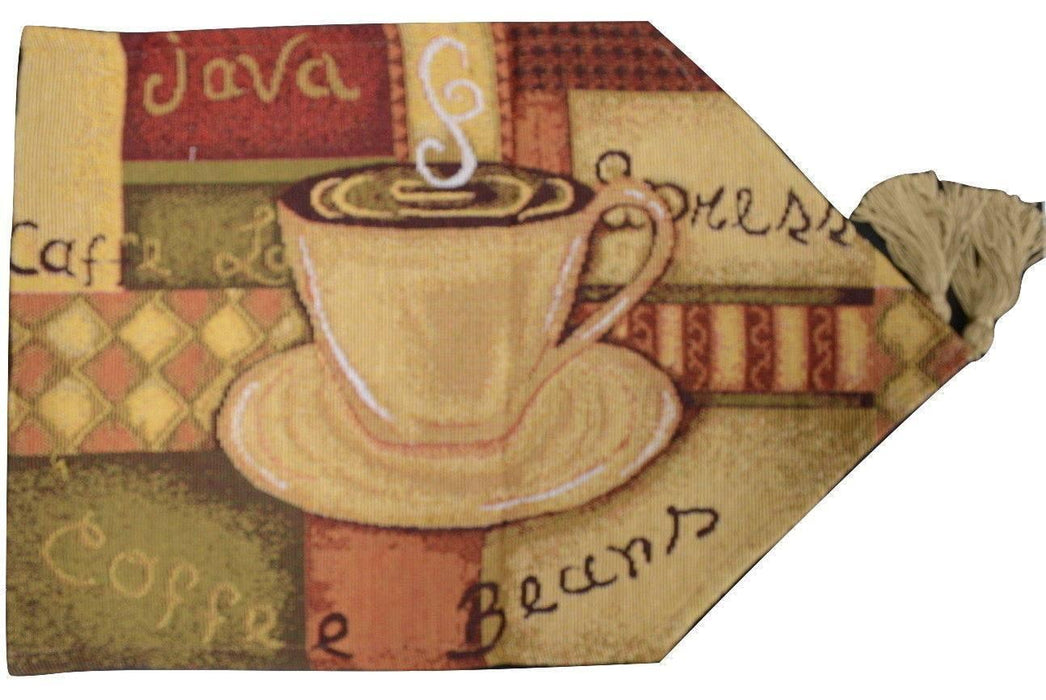 DaDa Bedding Smell of Coffee Cup Latte Java Brown Tapestry Table Runner Cloth (9912) - DaDa Bedding Collection