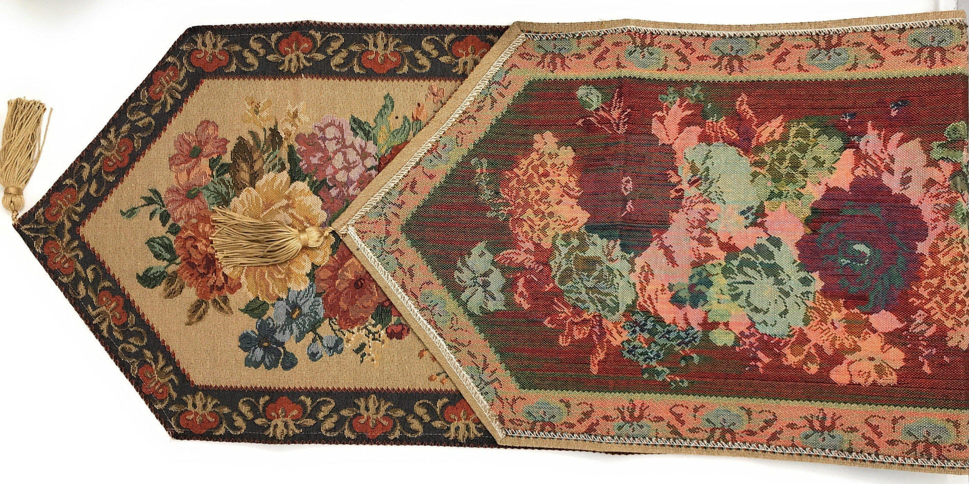 DaDa Bedding Breath of Spring Colorful Floral Beige Brown Tapestry Dining Table Runner (3089) - DaDa Bedding Collection
