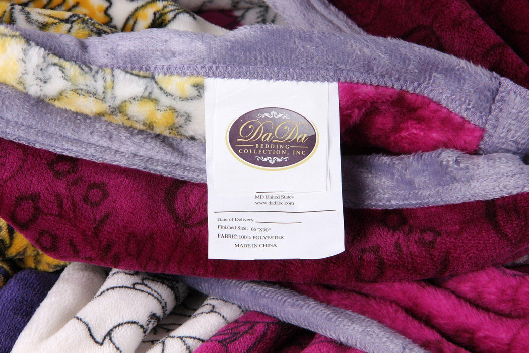 DaDa Bedding Botanical Floral Striped Carnations Mink Flannel Fleece Throw Blanket (XY9829) - DaDa Bedding Collection
