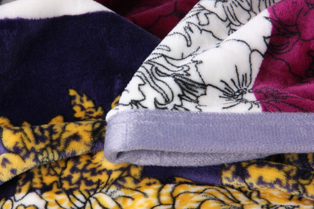 DaDa Bedding Botanical Floral Striped Carnations Mink Flannel Fleece Throw Blanket (XY9829) - DaDa Bedding Collection