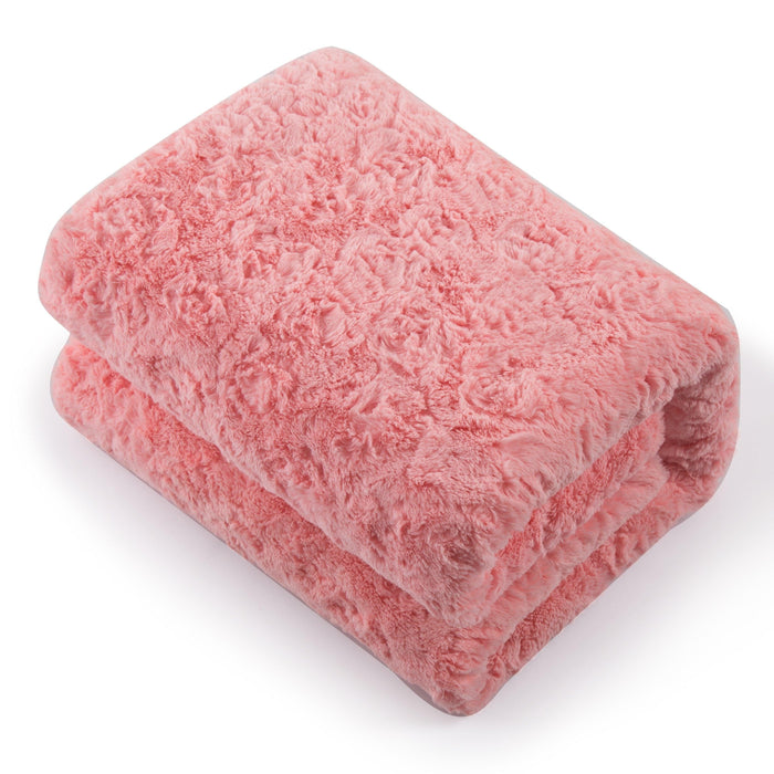 DaDa Bedding Luxury Blossom Pink Rose Buds Pink Sherpa Backside Faux Fur Throw Blanket (BL-171752) - DaDa Bedding Collection