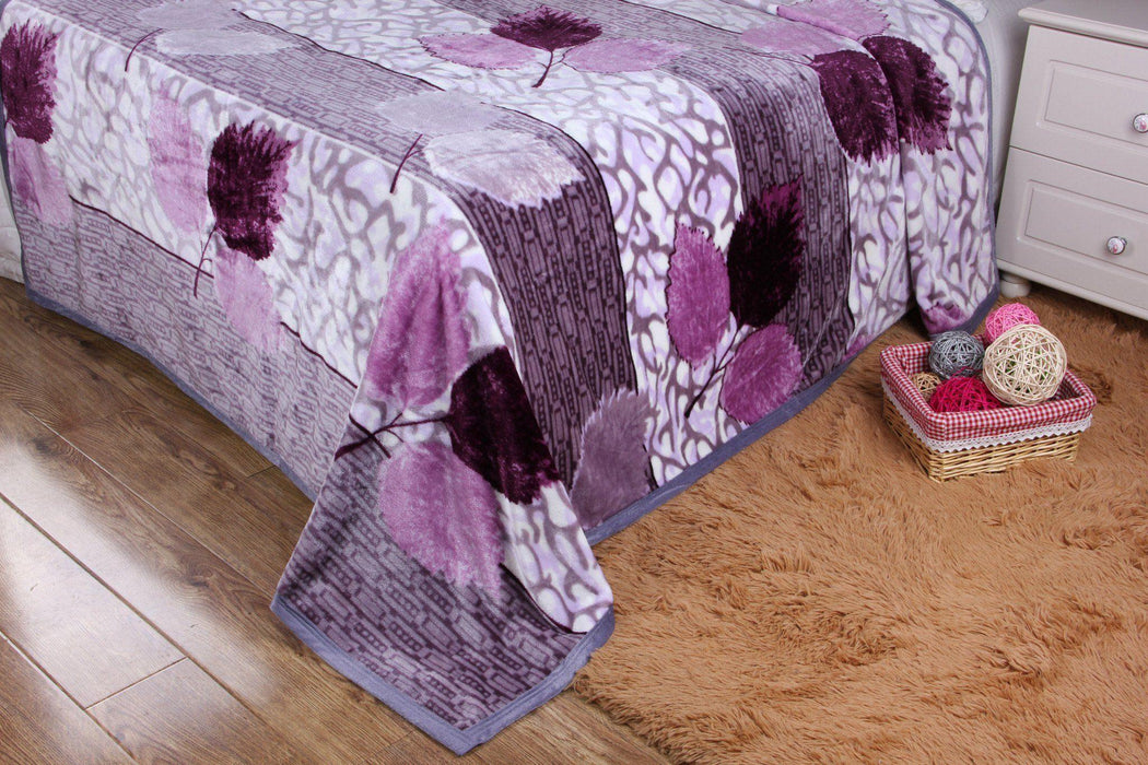 DaDa Bedding Orchid Blossoms Striped Floral Lavender Plush Fleece Flannel Throw Blanket (XY9833) - DaDa Bedding Collection