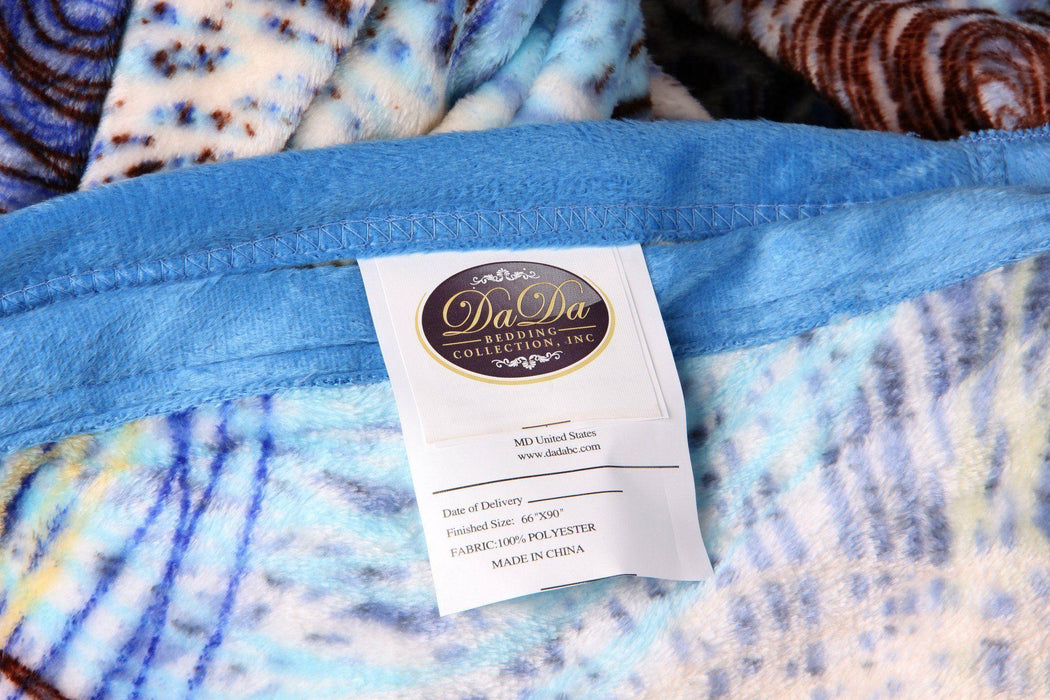 DaDa Bedding Swirly Navy Blue Lagoon Abstract Mink Flannel Fleece Throw Blanket (XY9897) - DaDa Bedding Collection