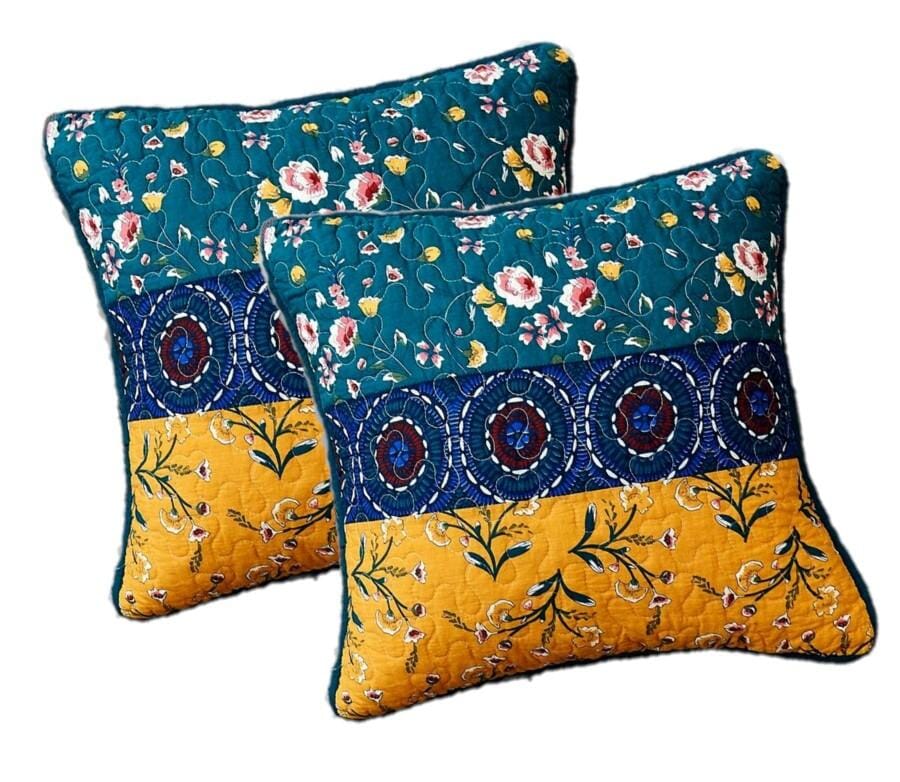 DaDa Bedding Set of 2 Bohemian Patchwork WildFlowers Floral Gardenia Throw Pillow Covers, 18" x 18" (JHW886) - DaDa Bedding Collection