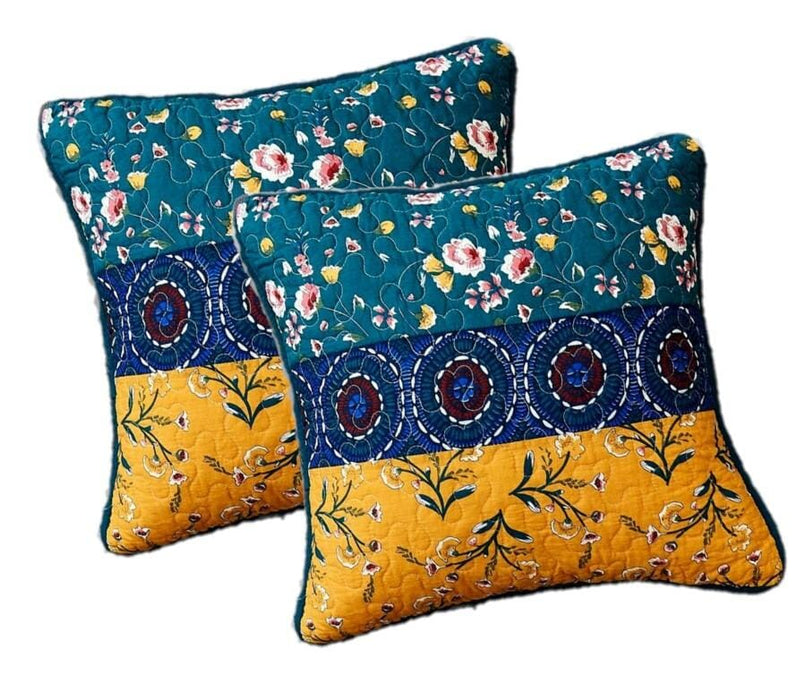 DaDa Bedding Set of 2 Bohemian Patchwork WildFlowers Floral Gardenia Throw Pillow Covers, 18" x 18" (JHW886) - DaDa Bedding Collection